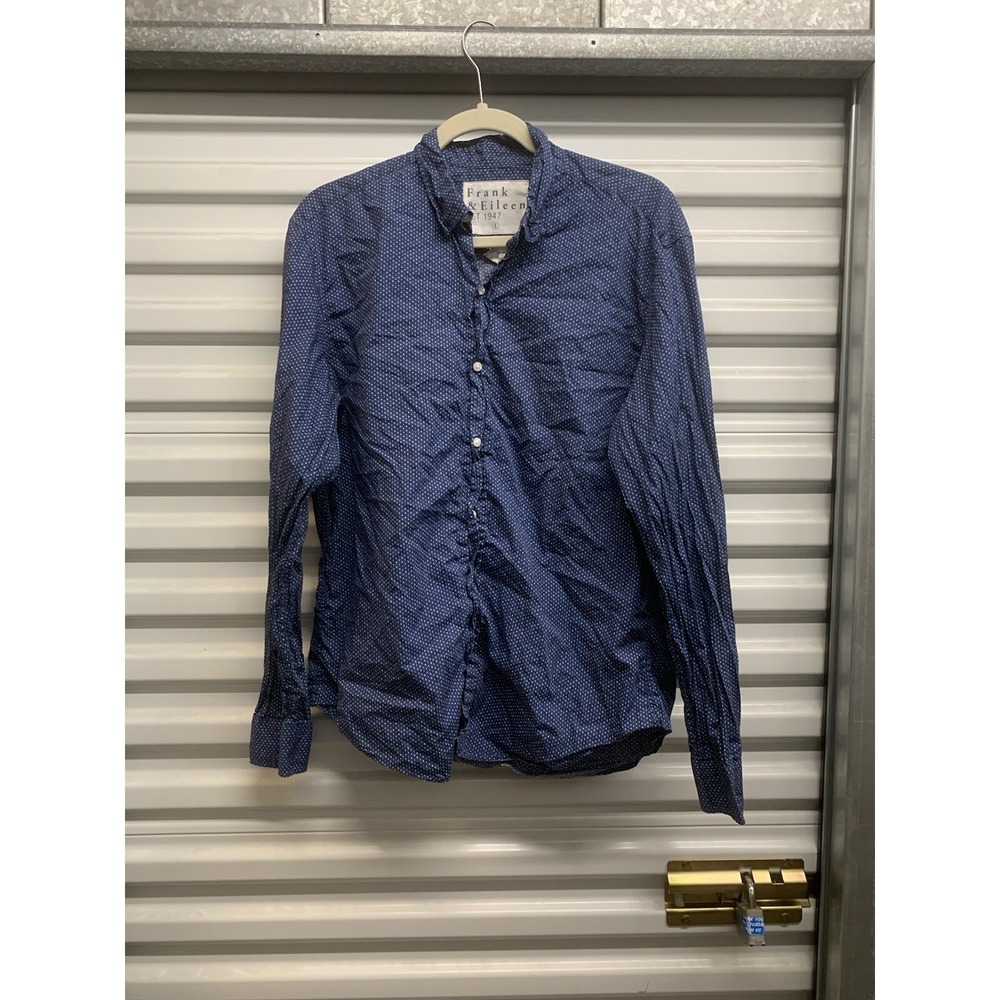 Frank & Eileen Men's Finbar Blue Alphabet LS 100% Cotton Button Down Shirt L